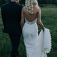 Delicate Spaghetti Straps V Neck Lace Wedding Dresses