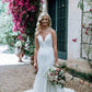 Delicate Spaghetti Straps V Neck Lace Wedding Dresses