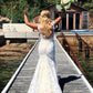 Delicate V Neck Mermaid Lace Wedding Dresses