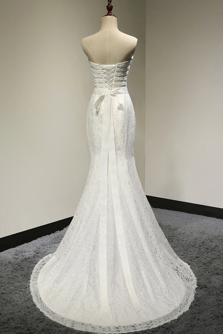 Chic Strapless Lace Mermaid Long Wedding Dresses