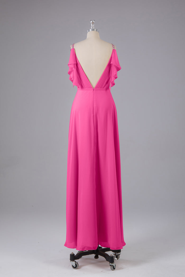 Chiffon Bridesmaid Dress with Lace V-Back – Elegant & Lightweight Gown
