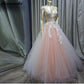 Elegant Deep V Neck Ball Gown Sleeveless Prom Dresses with Appliques