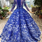 Elegant Round Neck Ball Gown with Beading Blue Prom Dresses