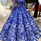 Elegant Round Neck Ball Gown with Beading Blue Prom Dresses