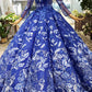Elegant Round Neck Ball Gown with Beading Blue Prom Dresses