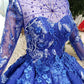 Elegant Round Neck Ball Gown with Beading Blue Prom Dresses