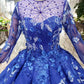 Elegant Round Neck Ball Gown with Beading Blue Prom Dresses