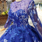 Elegant Round Neck Ball Gown with Beading Blue Prom Dresses