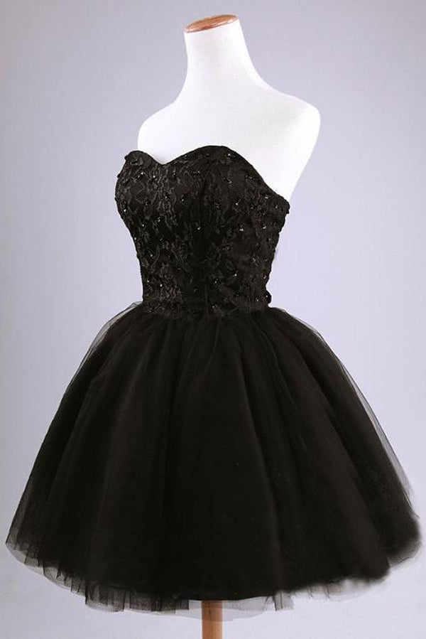 Black Strapless Ball Gown Tulle Homecoming Dresses HG66 - Ombreprom