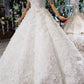 Gorgeous High Neck Ball Gown Cap Sleeves Wedding Dresses with Beading
