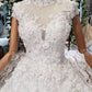 Gorgeous High Neck Ball Gown Cap Sleeves Wedding Dresses with Beading