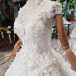 Gorgeous High Neck Ball Gown Cap Sleeves Wedding Dresses with Beading
