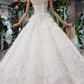 Gorgeous High Neck Ball Gown Cap Sleeves Wedding Dresses with Beading