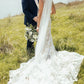 Gorgeous V Neck Lace Sleeveless Sweep Train Wedding Dresses