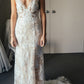 Gorgeous V Neck Lace Sleeveless Sweep Train Wedding Dresses