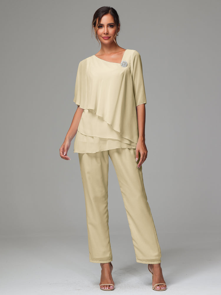 Half Sleeves Chiffon Mother of The Bride Dress Pant Suits — free download