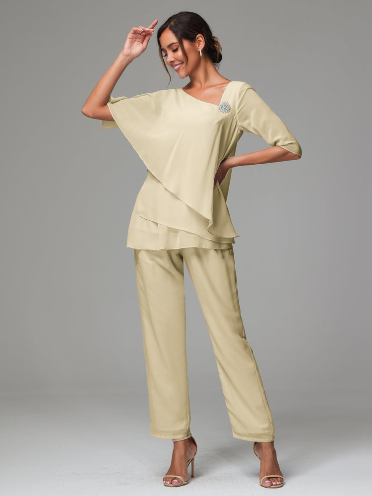 Half Sleeves Chiffon Mother of The Bride Dress Pant Suits