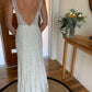 Impressive V Back Sleeveless Floor Length Lace Wedding Dresses