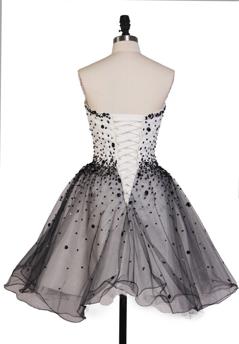Classy Black and White Sleeveless Short Homecoming Dress M448 - Ombreprom