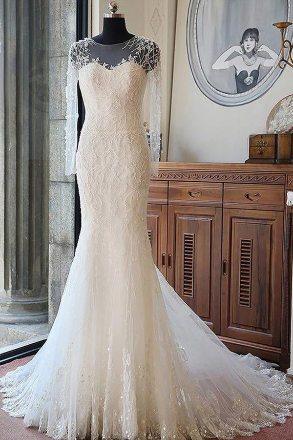 Sexy Tulle Bridal Gown Long Sleeves Lace With Applique Wedding Dresses