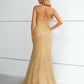 Champagne Halter Sleeveless Lace Mermaid Prom Dresses