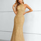 Champagne Halter Sleeveless Lace Mermaid Prom Dresses