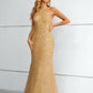 Champagne Halter Sleeveless Lace Mermaid Prom Dresses