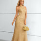 Champagne Halter Sleeveless Lace Mermaid Prom Dresses
