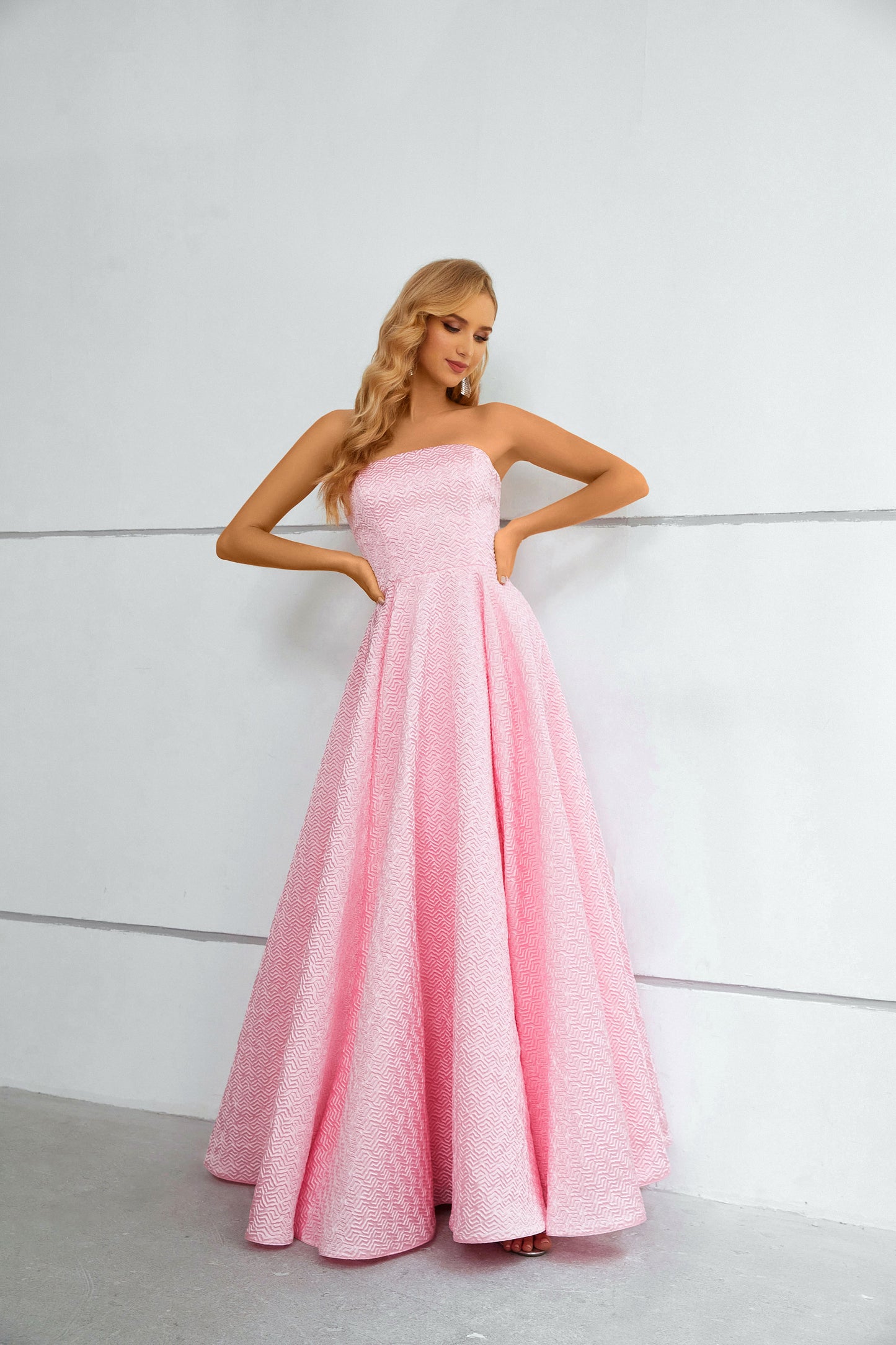 Elegant Pink Strapless A-Line Lace Up Prom Dresses