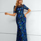 Sparkle Blue Short Sleeves Sequins Mermaid Prom Dresses