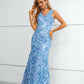 Blue V Neck Sleeveless Lace Long Mermaid Prom Dresses
