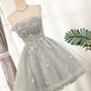 Shiny Sliver Strapless Lace Up Tulle Short Homecoming Dress