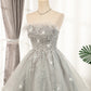 Shiny Silver Strapless Lace Up Tulle Short Homecoming Dresses