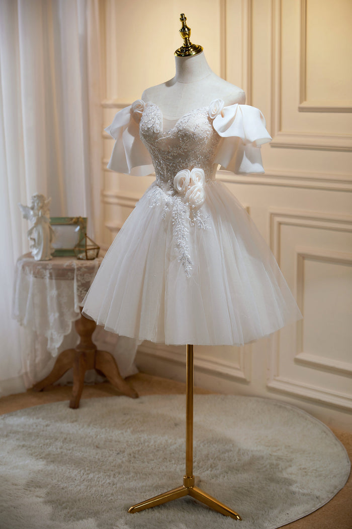 Elegant Off-shoulder Sleeveless A-line Tulle Short Homecoming Dresses For Party Online, HD01015 main image 0