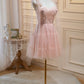 Pink Spaghetti Straps Sweetheart Tulle Homecoming Dresses