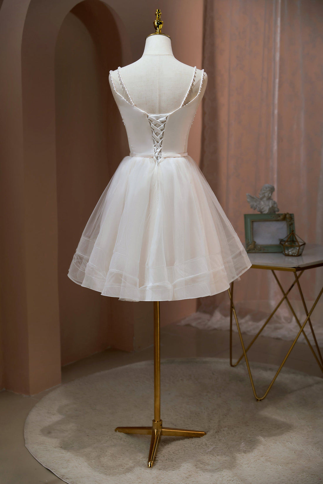 Pink - Spaghetti Straps A Line Tulle Short Homecoming Dresses With Beading main image 0