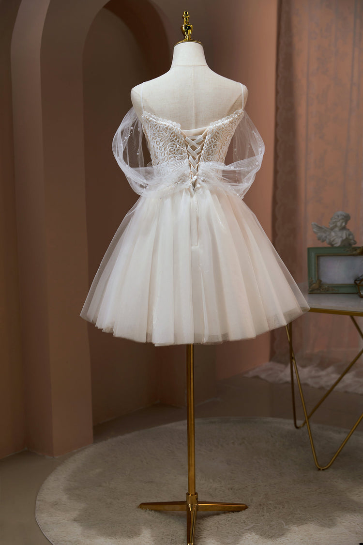 Pink - Spaghetti Straps A Line Tulle Short Homecoming Dresses With Beading main image 1