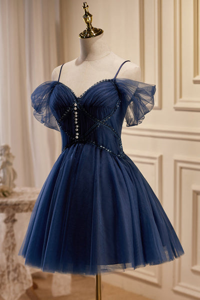 Spaghetti Straps V Neck Tulle Short Homecoming Dresses Customized