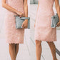 Chic Pink Cap Sleeves Lace Knee Length Short Prom Dresses