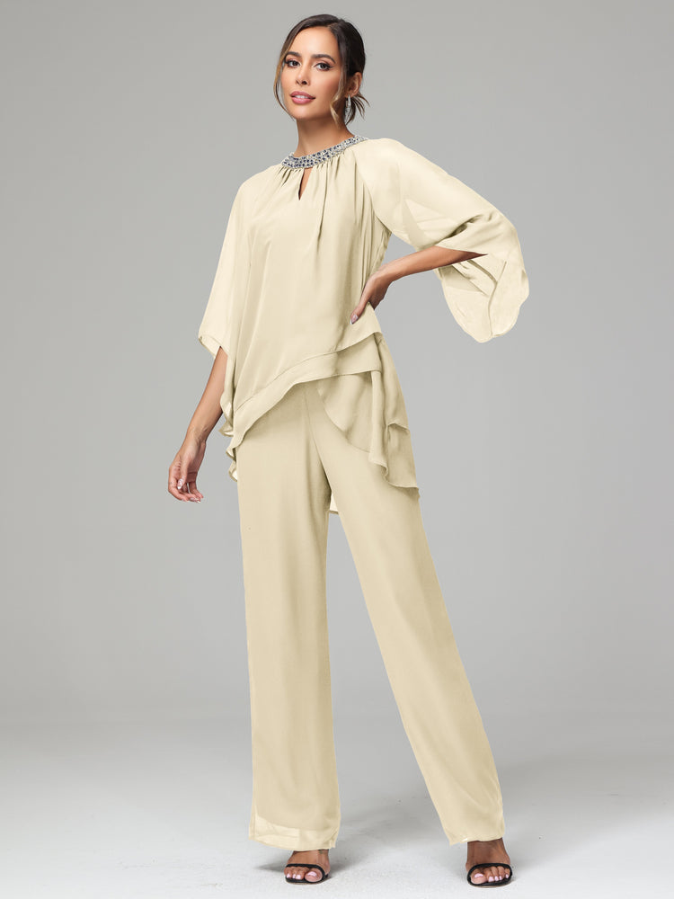 Long Sleeves Chiffon Mother Of The Bride Dress Pants Suits