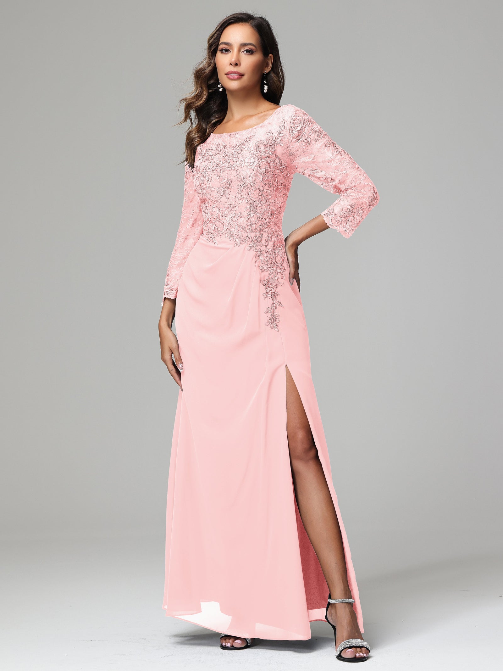 Silver Lace Sheath Long Sleeves Floor Length Mother of the Bride Dress