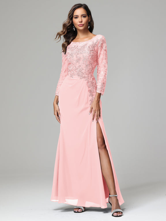 Long Sleeves Floor Length Chiffon Lace Mother Of The Bride Dress