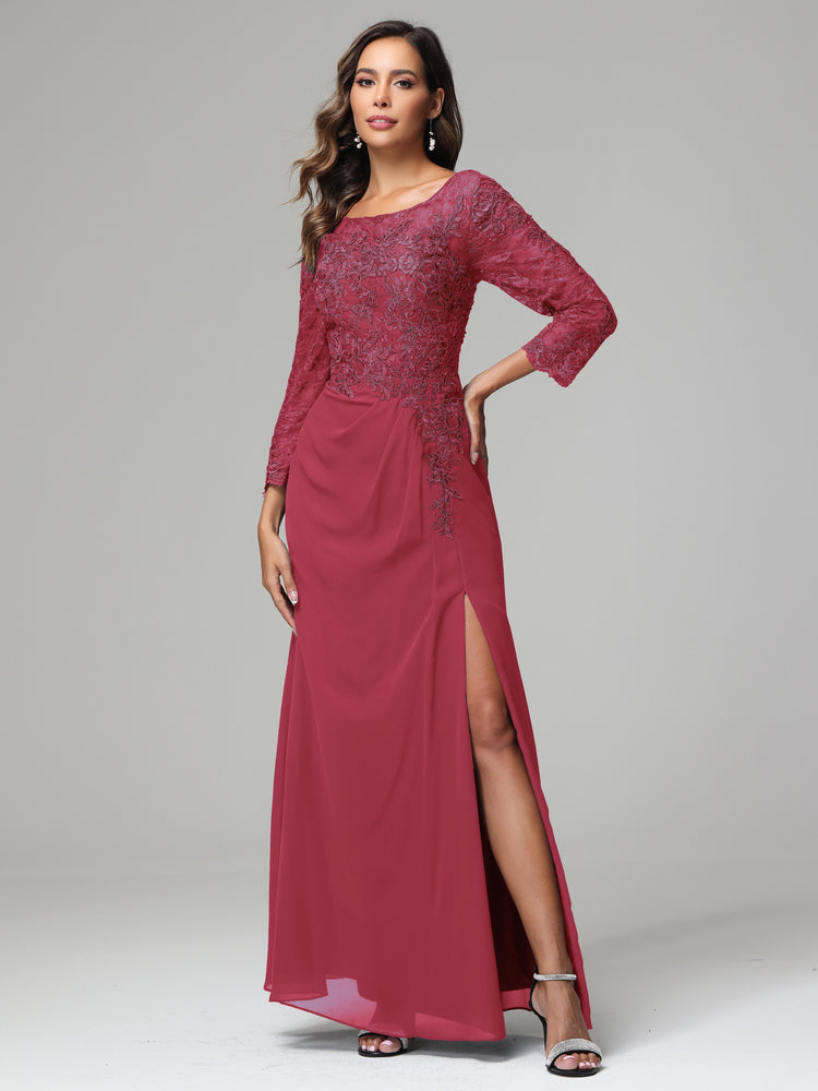 Cicinia Cinnamon Rose Mother Of The Bride Dress With Sleeves Long Chiffon Beaded Sheath Floor Length main image 1