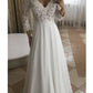 Long Bridal Gown A Line V Neck Chiffon Top Lace Wedding Dresses