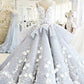 Luxury Sleeveless Ball Gown Princess Wedding Dresses with Flower Applique