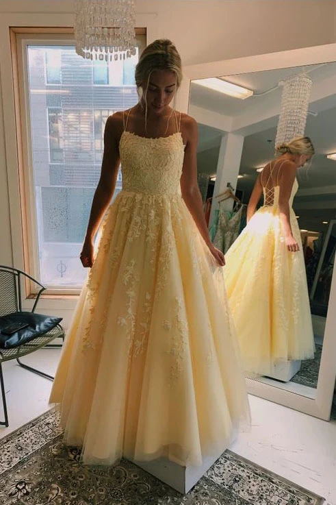 Chic Yellow Long Backless Prom Dresses For Teens Charming Party Dresses M1014