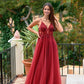 Beautiful Spaghetti Straps Long Burgundy Lace Tullle Flowy Prom Dresses