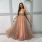 Flowy V-neck Beading A-line Floor Length Long Prom Dresses Sparkly Party Dresses