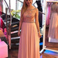 Chic Girly Long Beading Chiffon Pink Zipper Back Prom Dresses For Teens