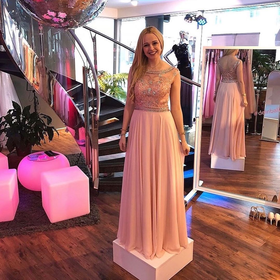 Chic Girly Long Beading Chiffon Pink Zipper Back Prom Dresses For Teens